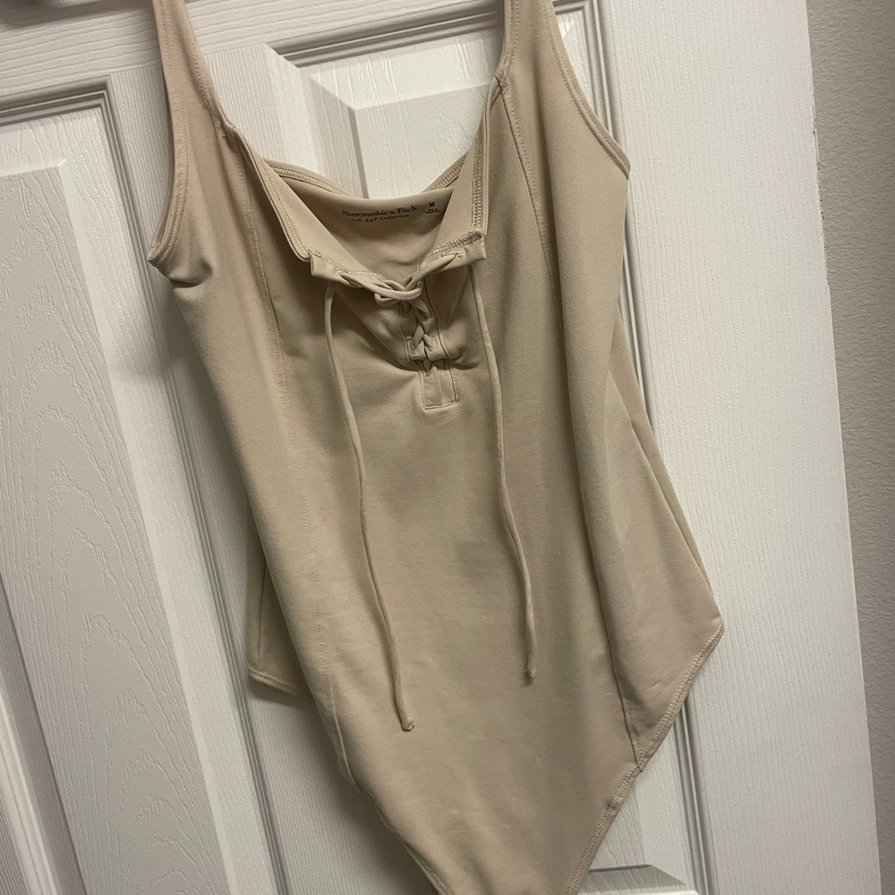 Beige Lace-Up Bodysuit